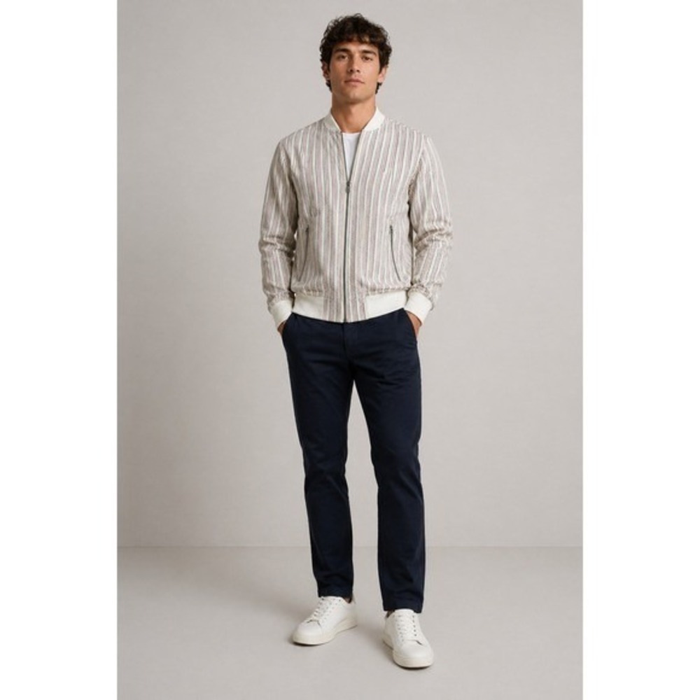 Zara Man Seersucker Bomber Jacket Size M Multicolor Striped Full Zip Lightweight
